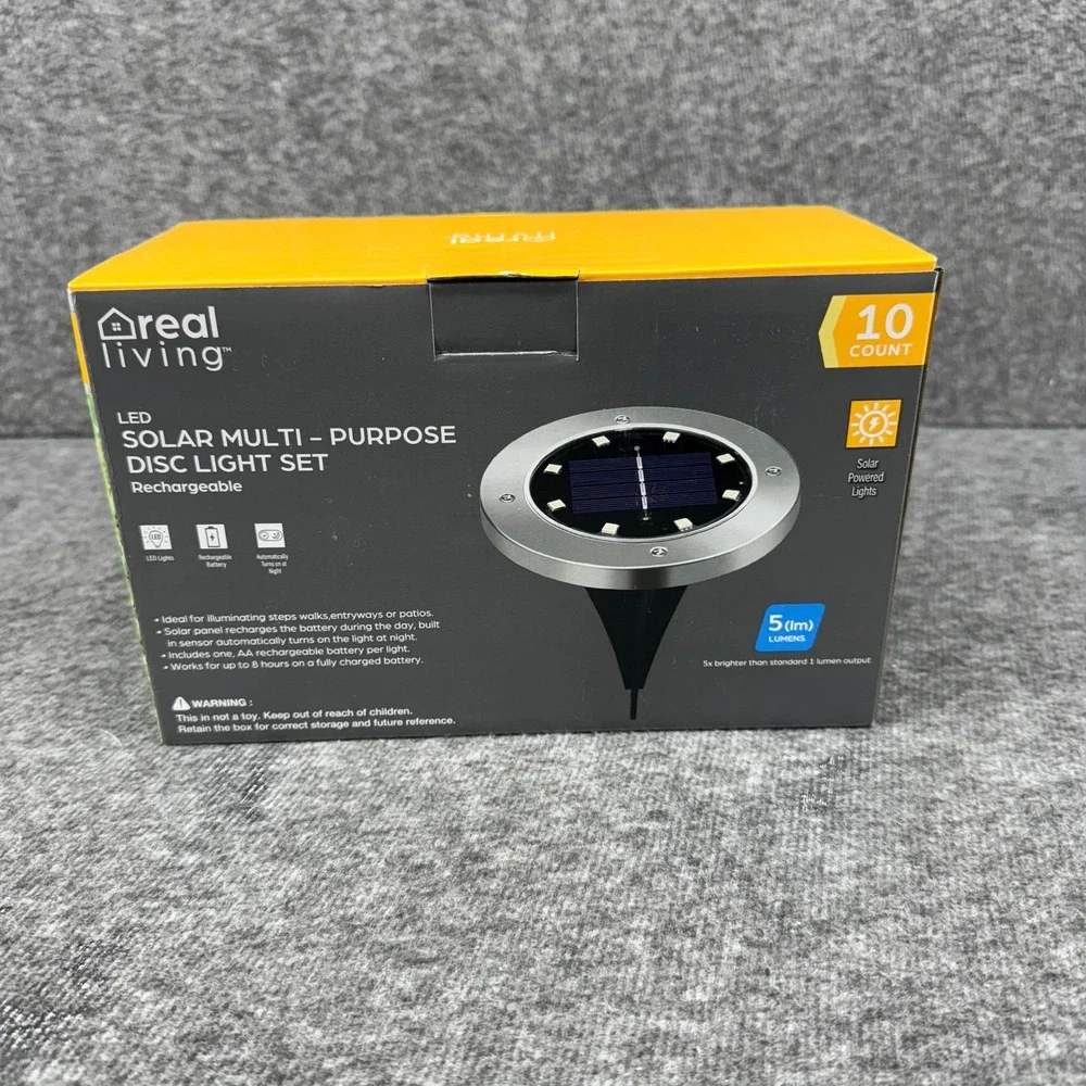Real‎ Living 10 Count LED Solar Powered Disc Lights Rechargeable Outdoor Garden